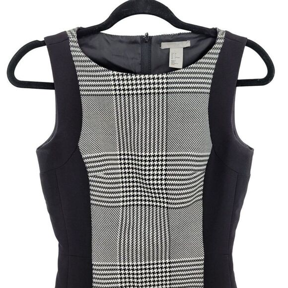 Vintage 90's H&M Dress Sleeveless Sheath Slimming Academia Gothic Plaid Black 4 - Picture 6 of 13